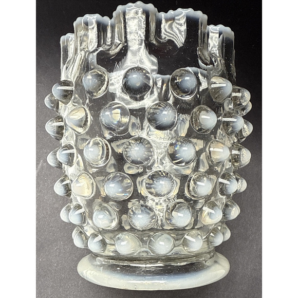 Eapg Elson Glass Opalescent Dewdrop Spooner Footed Ruffled Edge Hobnail White - Picture 10 of 12